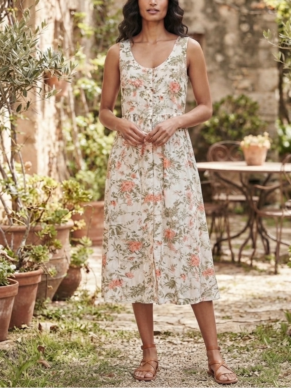 FRYE Vintage Floral Button Front Sleeveless Cottagecore Midi Dress Size S❤️